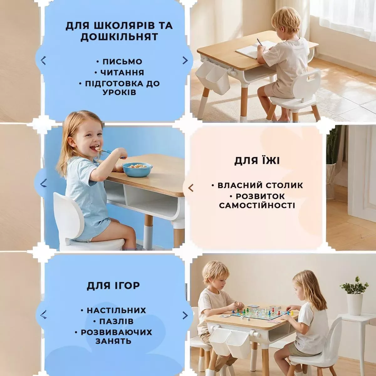 Детский растущий стол и стул для обучения, игр и приёма пищи — универсальный комплект для дошкольников и школьников