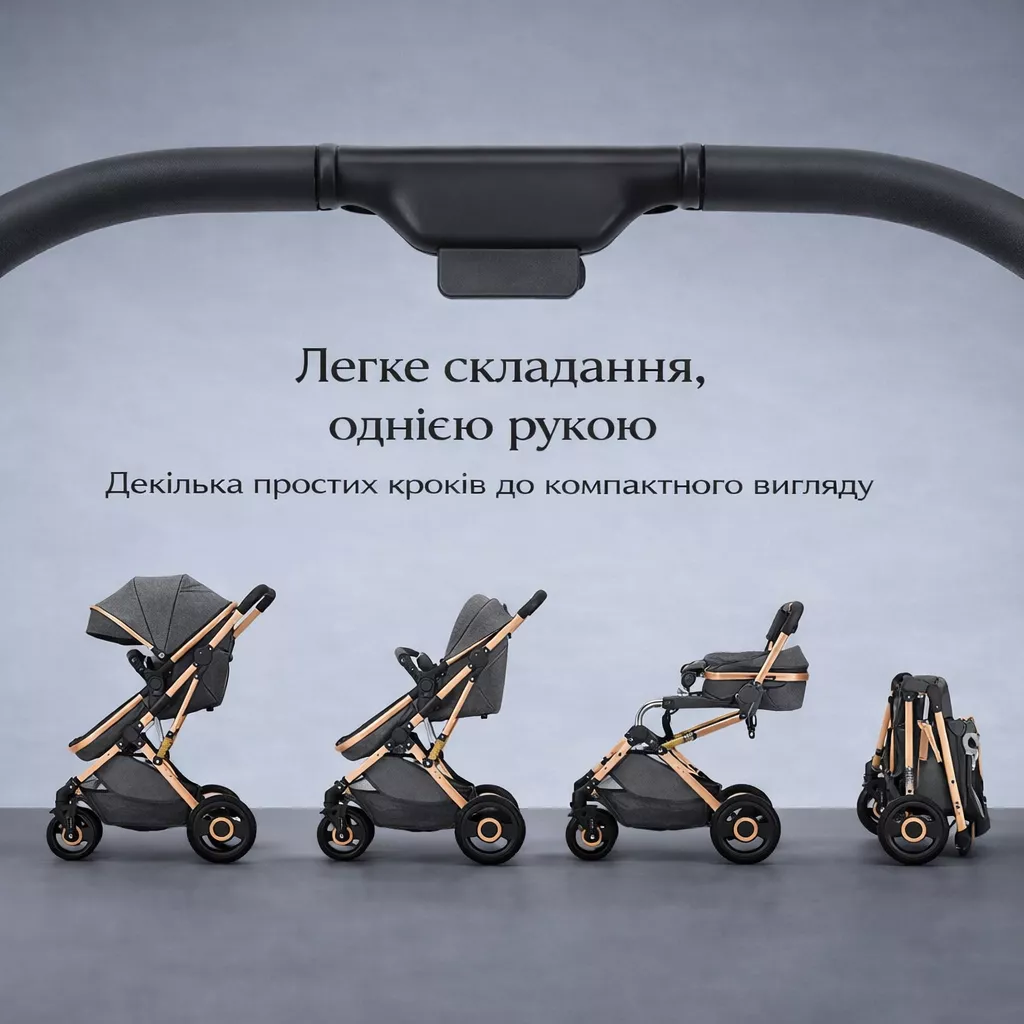 Легкое складывание одной рукой — этапы складывания коляски 2в1 HH-00000011